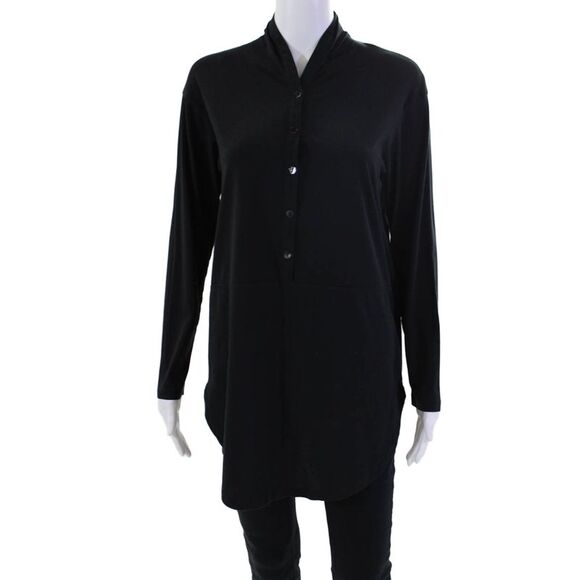 Bitte Kai Rand Tops - Bitte Kai Rand Womens Long Sleeve Half Button V Neck Shirt Black Size Small